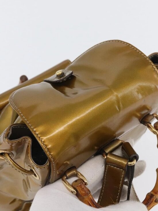 GUCCI Bamboo Backpack Patent leather Gold Tone 003 1705 0030 Auth ka2998 main image 14